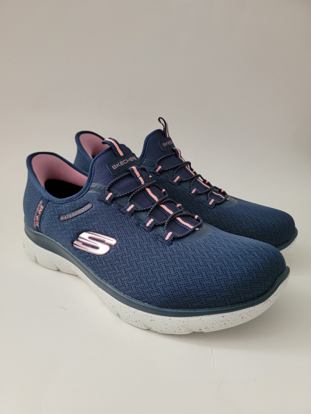 Skechers Hands Free Slip Ins Navy Blue & Pink Sneakers Tennis Shoes Womens 8.5 - Picture 2 of 12